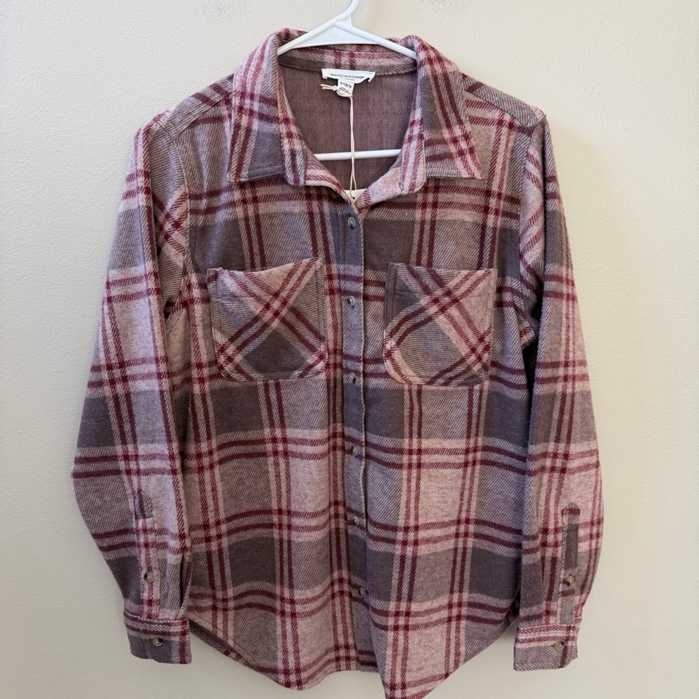 beachlunchlounge Plaid Button-Down Shirt Shacket Sz S